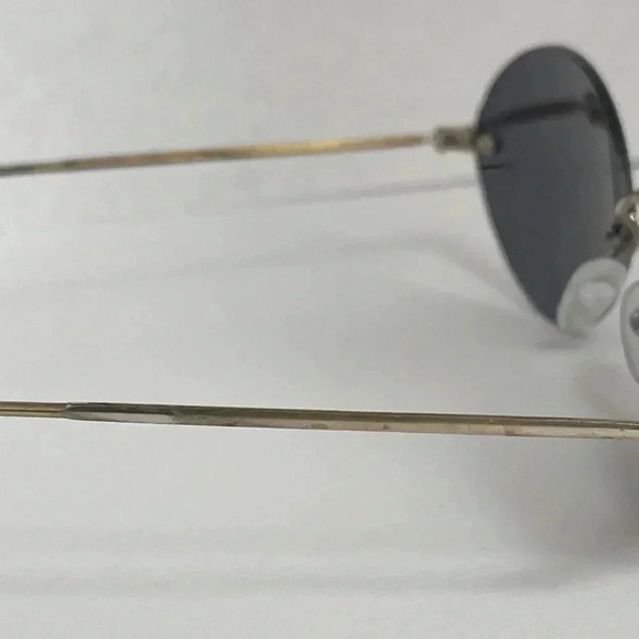 Vintage Y2K Rimless Round Mirrored Sunglasses | Green-Gold Iridescent Lenses - Picture 5 of 10